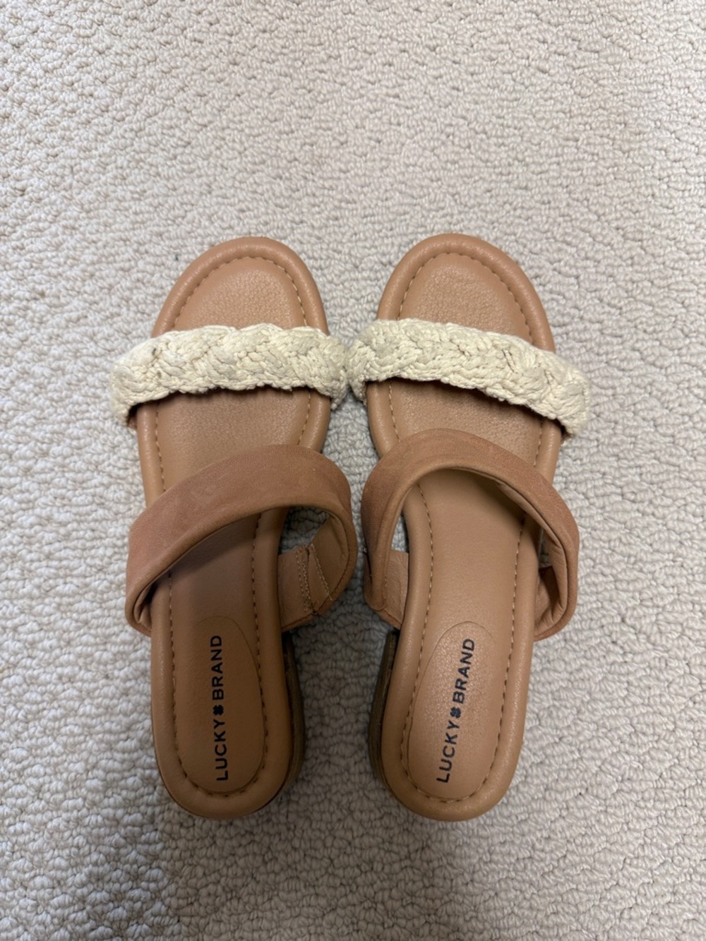 Lucky Brand Tan Slides with Cream Braided Strap